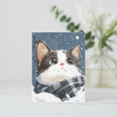 Schattige kat knus winter sneeuw briefkaart (Staand voorkant)