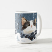 Schattige kat knus winter sneeuw koffiemok (Voorkant rechts)