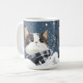 Schattige kat knus winter sneeuw koffiemok (Voorkant links)