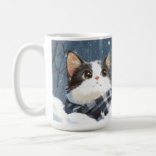 Schattige kat knus winter sneeuw koffiemok