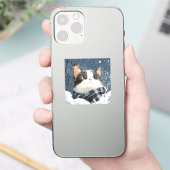 Schattige kat knus winter sneeuw sticker (Telefoon)