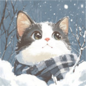 Schattige kat knus winter sneeuw sticker (Voorkant)