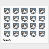 Schattige kat knus winter sneeuw vierkante sticker (Vel)