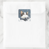 Schattige kat knus winter sneeuw vierkante sticker (Tas)