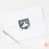 Schattige kat knus winter sneeuw vierkante sticker (Envelop)