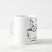 Schattige kat leest boek koffiemok (Voorkant links)