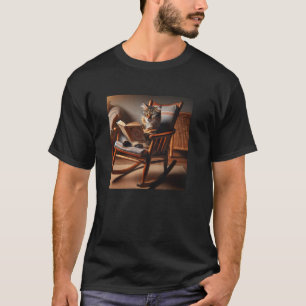 Schattige kat leest een boek in een schommelstoel t-shirt