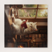 Schattige Kat Leest Legpuzzel (Horizontaal)