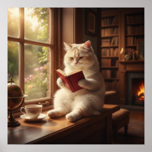 Schattige Kat Leest Poster (Voorkant)