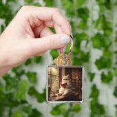 Schattige Kat Leest Sleutelhanger (Hand)