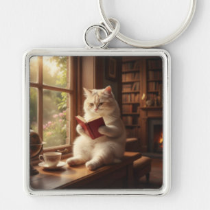 Schattige Kat Leest Sleutelhanger