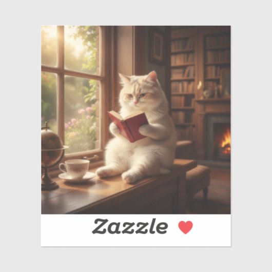 Schattige Kat Leest Sticker (Vel)