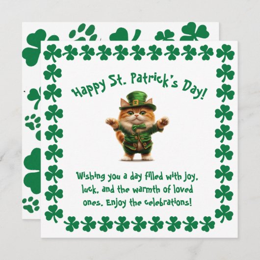 Schattige kat leprechaun St. Patrick's Day Feestdagenkaart (Voorkant / Achterkant)