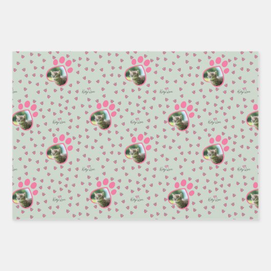 Schattige Kat Liefde Drie Custom Cat Foto's Inpakpapier Vel (Voorkant 2)