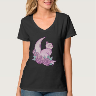 Schattige Kat Maan Rozen Roze Dier Vacht Cool Spin T-shirt