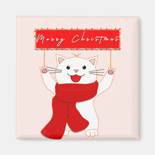 Schattige Kat Magneet | Prettig Kerstfeest (Voorkant)