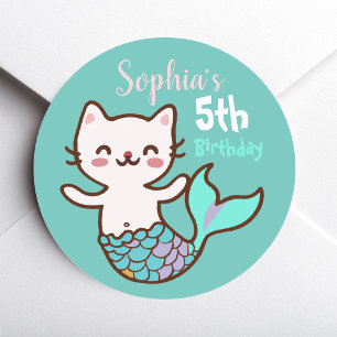 Schattige Kat Meermin Meowmaid Purrmaid Meisje Ve Ronde Sticker