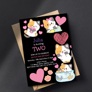 Schattige kat meisjes 2e verjaardag zwart kaart