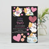 Schattige kat meisjes 2e verjaardag zwart kaart (Staand voorkant)