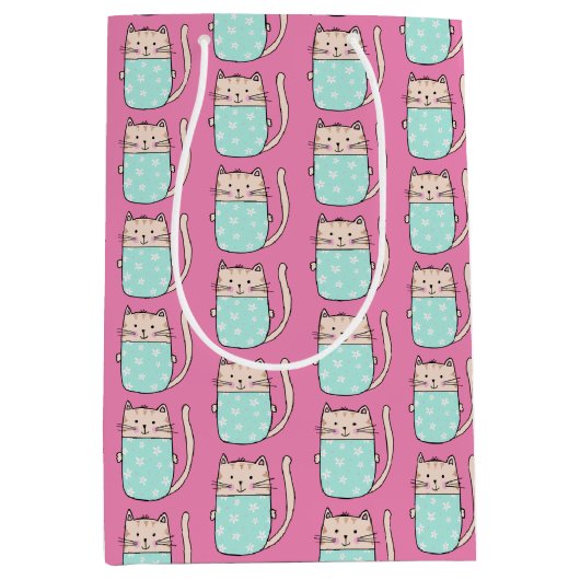 Schattige kat meisjes roze  medium cadeauzakje (Voorkant)