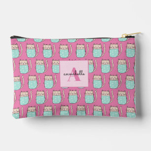 Schattige kat meisjes roze monogram etui