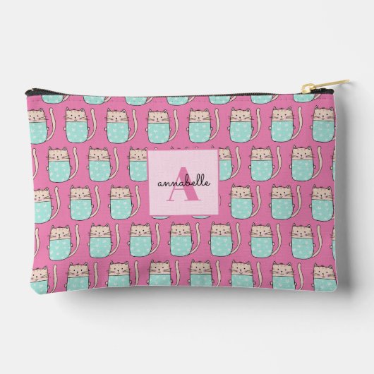 Schattige kat meisjes roze monogram etui (Achterkant)
