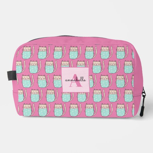 Schattige kat meisjes roze monogram toilettasje (Voorkant)