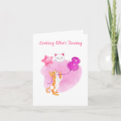 Schattige kat met acht vogeldagballonnen kaart (Voorkant)