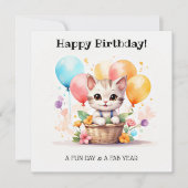 Schattige Kat met ballonnen Happy Birthday Kaart (Voorkant)