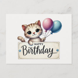 Schattige kat met ballonnen Verjaardag Kaart