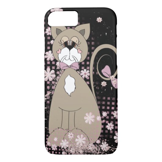 schattige kat met bloemen en boeg-stropdas Case-Mate iPhone case (Achterkant)