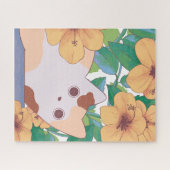 Schattige kat met bloemen legpuzzel (Horizontaal)