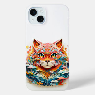 Schattige kat met bloemen papieren knipwerk iPhone 15 mini hoesje