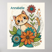 Schattige Kat met Bloemen Poster (Voorkant)