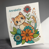 Schattige Kat met Bloemen Poster