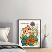 Schattige Kat met Bloemen Poster