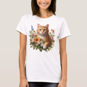 Schattige Kat Met Bloemen T-shirt (Voorkant)
