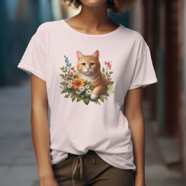 Schattige Kat Met Bloemen T-shirt