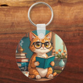 Schattige kat met bril die een boek leest sleutelhanger (Achterkant)
