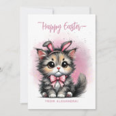 Schattige Kat met Bunny Ears Happy Easter Feestdagenkaart (Voorkant)