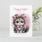 Schattige Kat met Bunny Ears Happy Easter Feestdagenkaart (Staand voorkant)