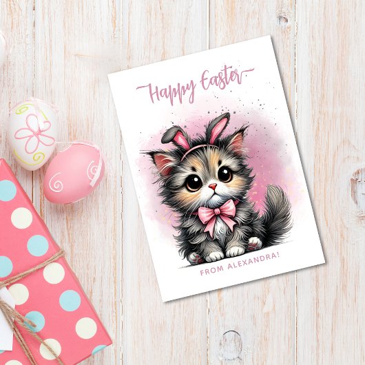 Schattige Kat met Bunny Ears Happy Easter Feestdagenkaart