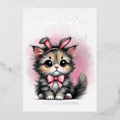 Schattige Kat met Bunny Ears Happy Easter Folie Feestdagenkaart (Voorkant)