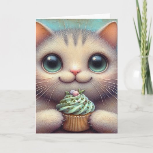 Schattige Kat met Catnip Cupcake Alle Gelegenheden Kaart (Voorkant)