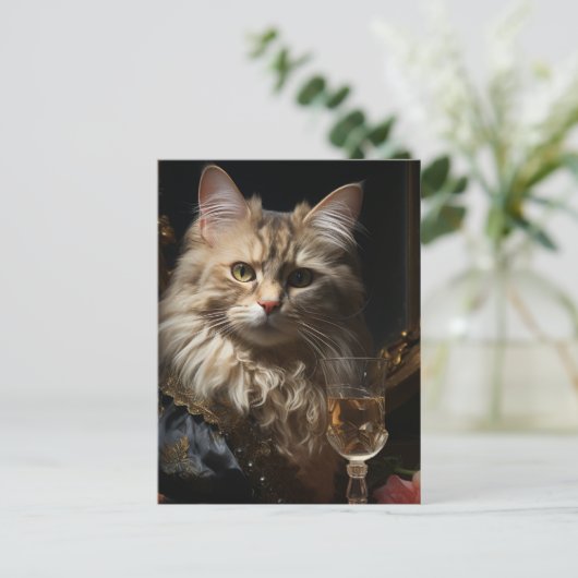 Schattige kat met champagne briefkaart (Staand voorkant)