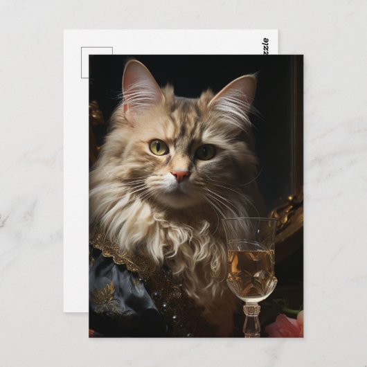 Schattige kat met champagne briefkaart (Voorkant / Achterkant)