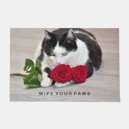 Schattige kat met de rode roos deurmat