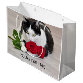 Schattige kat met de rode roos groot cadeauzakje (Achterkant Gekanteld)
