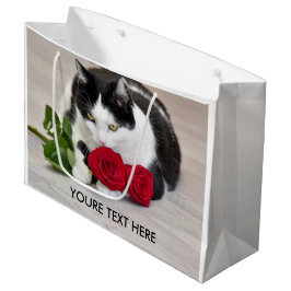 Schattige kat met de rode roos groot cadeauzakje