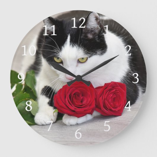 Schattige kat met de rode roos grote klok (Voorkant)